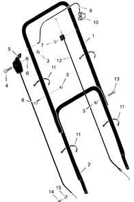 Handle Assembly Diagram and Parts List for 22211G 1997 Briggs and Stratton Lawn Mower